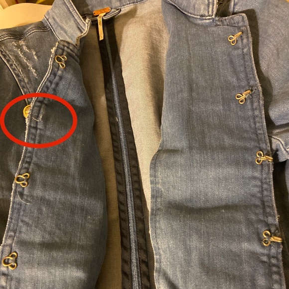 Free People Embellished Denim Military Jacket Sz:L - Picture 7 of 8